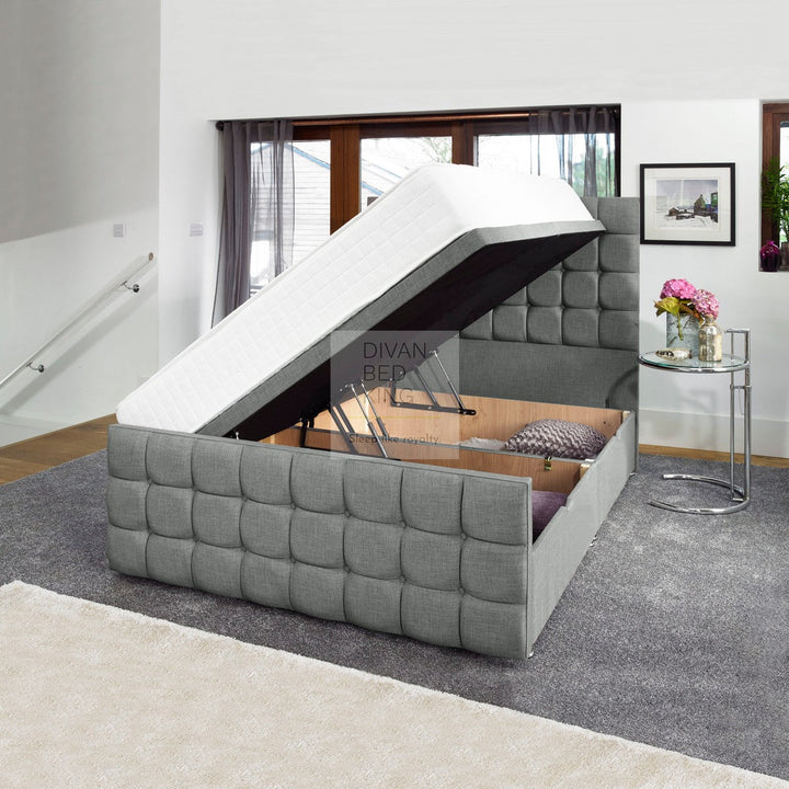 Aria Cube Luxury Ottoman Divan with Floorstanding Headboard and Footboard