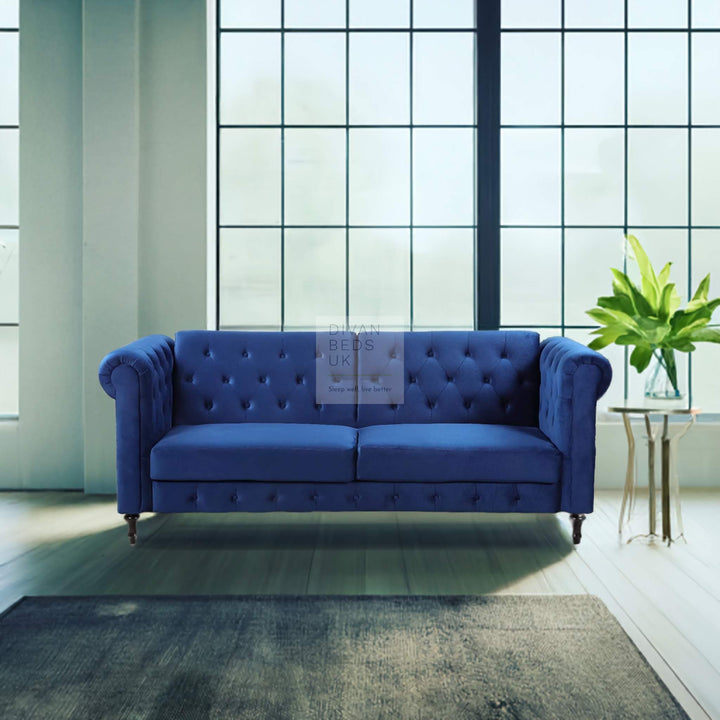 Federico Blue Velvet Convertible 3 Seater Sofa Bed Couch