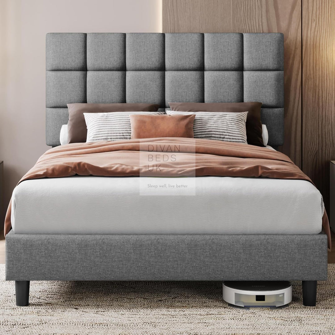 Armando Grey Linen Fabric Upholstered Bed with Adjustable Headboard