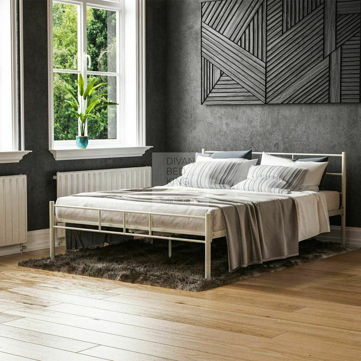 Dravos White Metal Bed Frame With Drawer Options