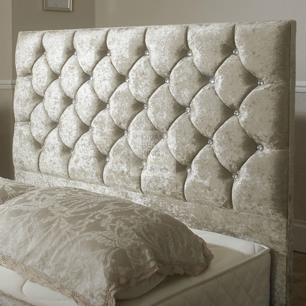 Clara Chesterfield Design Cream Crushed Velvet Floor Standing Divan Bed Headboard