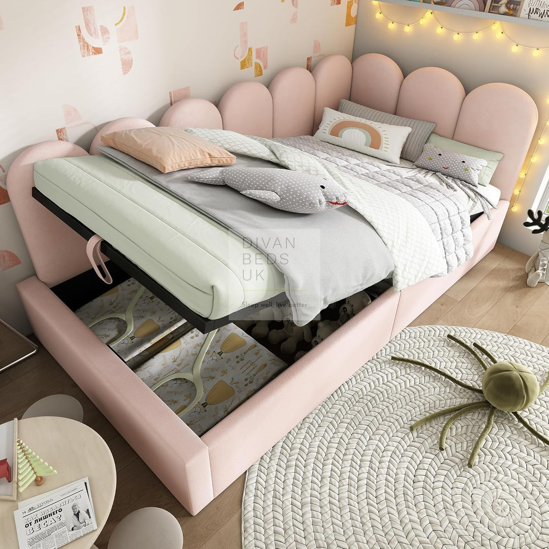 Novara Pink Plush Velvet Ottoman Storage Corner 2 Seater Daybed Sofa Bed Couch