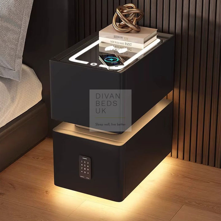 Lozano Black 2 Drawer Smart Bedside Table with Wireless Charging, LED and Password Protected Storage (Pre-Assembled)