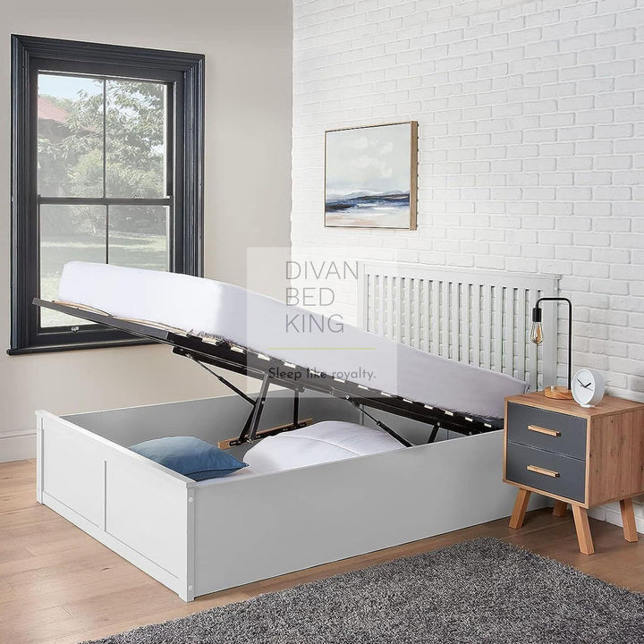 Jaslyn White Wooden Ottoman Storage Bed