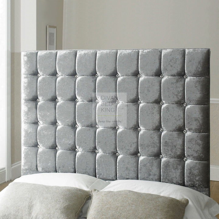 Elmira Cube Design Grey Crushed Velvet Floor Standing Divan Bed Headboard