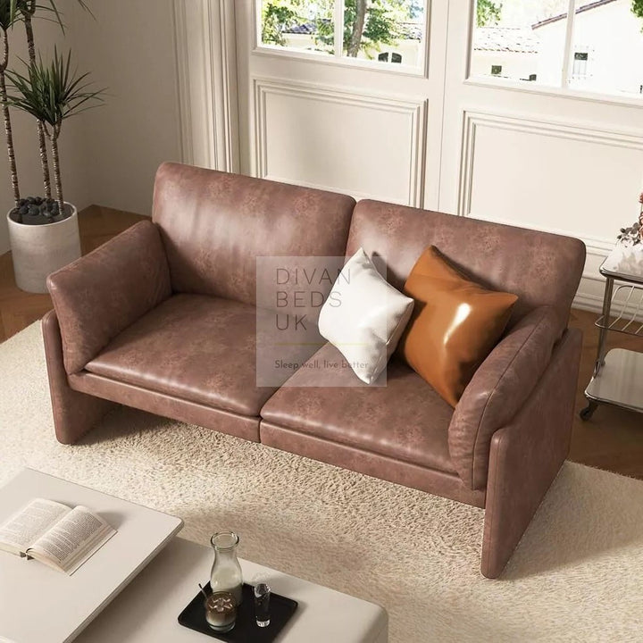 Armanac Rustic Distressed Brown Leather 2 Seater Sofa with Storage Area Underneath