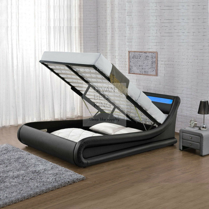 Volo LED Modern White Leather Ottoman Storage Bed