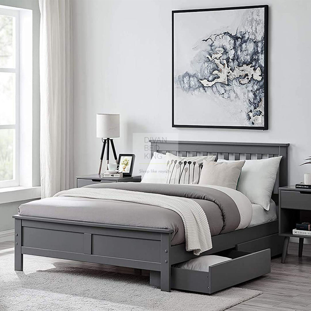 Halvard Grey Wooden Bed with Drawers