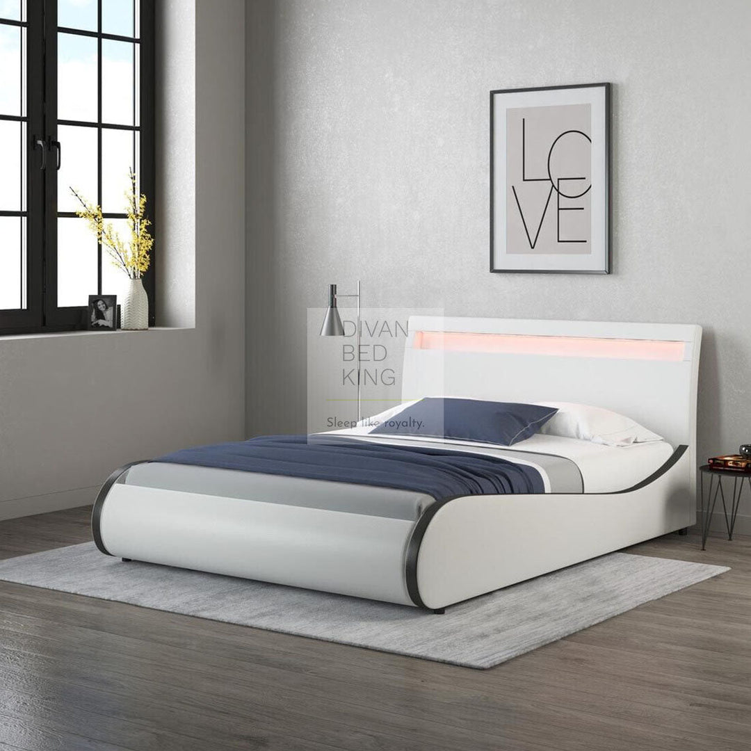 Volo High Headboard LED Italian Modern Black Leather Bed