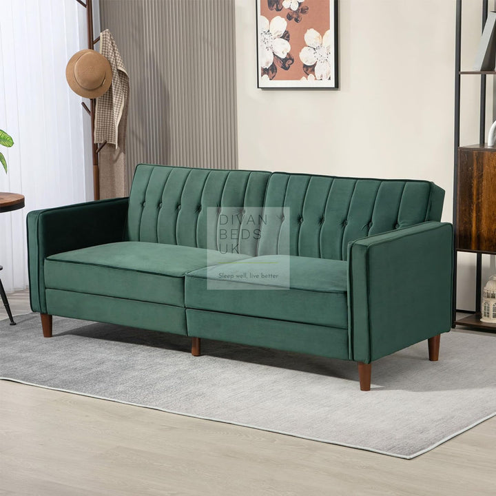 Bronson Green Plush Velvet 3 Seater Sofa Bed