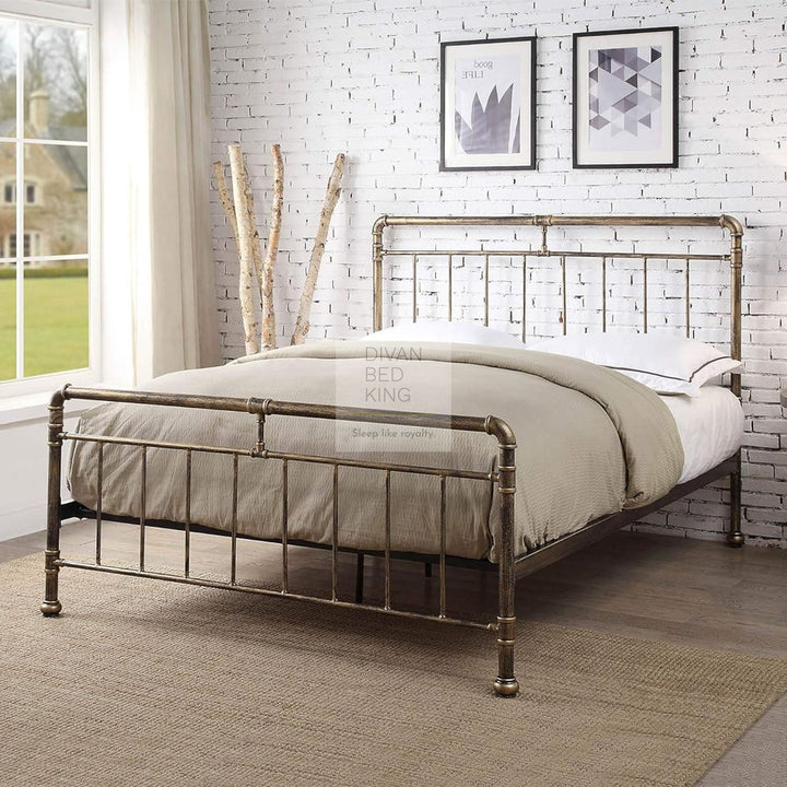 Silas Antique Brass Metal Hospital Style Bed Frame