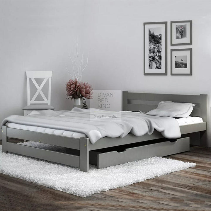 Radford White Low Wooden Bed with Drawers