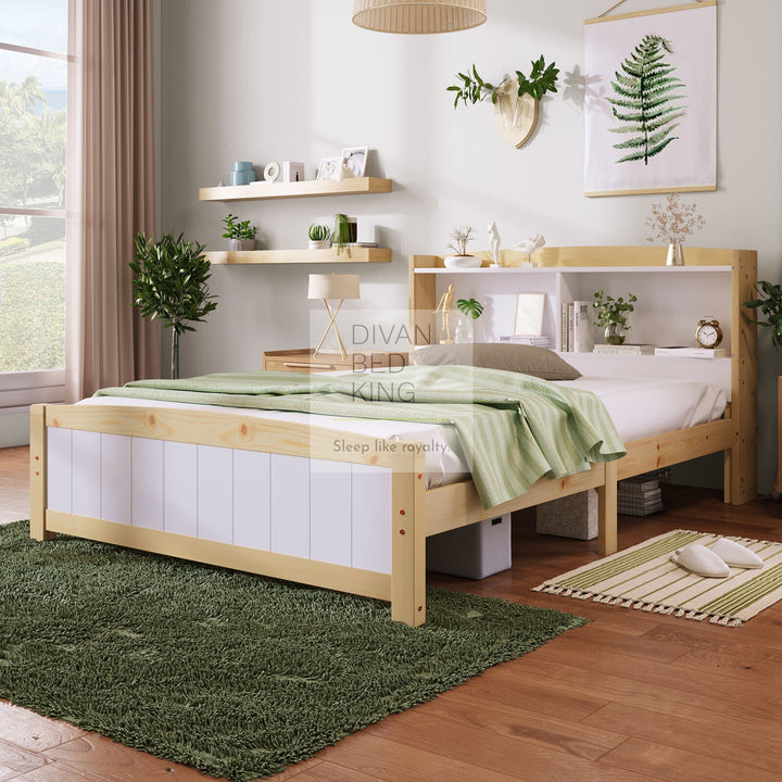 Karisma 4ft6 Double Solid Wooden Bed with Shelves