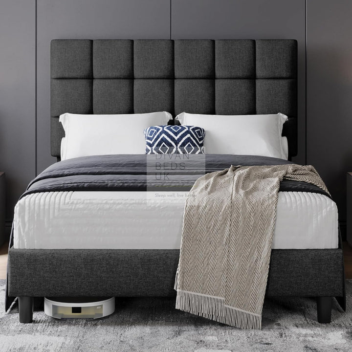 Armando Charcoal Linen Fabric Upholstered Bed with Adjustable Headboard