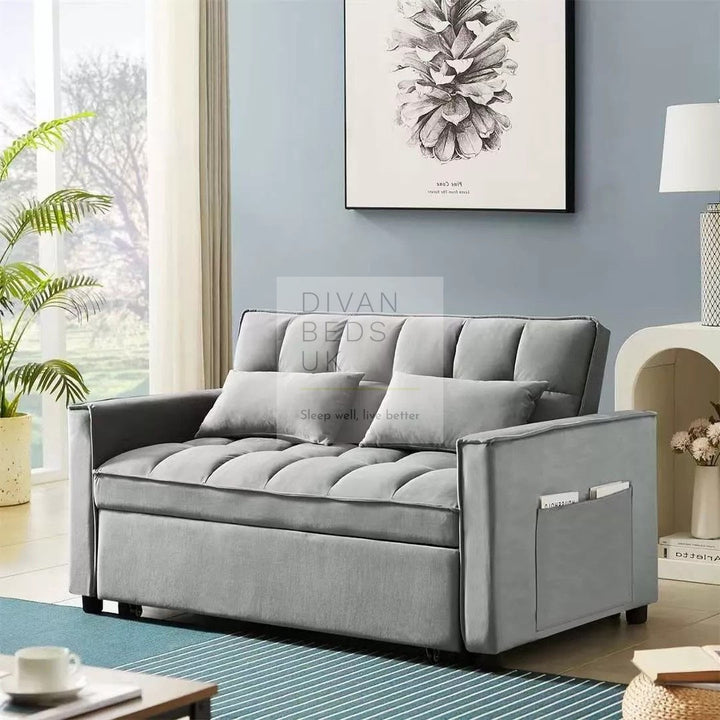 Bolzano Grey Plush Velvet 2 in 1 Convertible 2 Seater Daybed Sofa Bed Couch