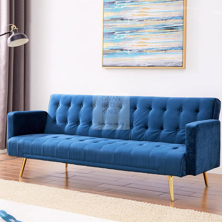 Sterling Sapphire Blue Plush Velvet 3 Seater Sofa Bed