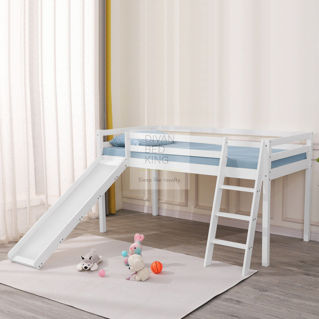 Timothy Slide Kids White Wooden Mid Sleeper Cabin Bunk Bed with Ladder