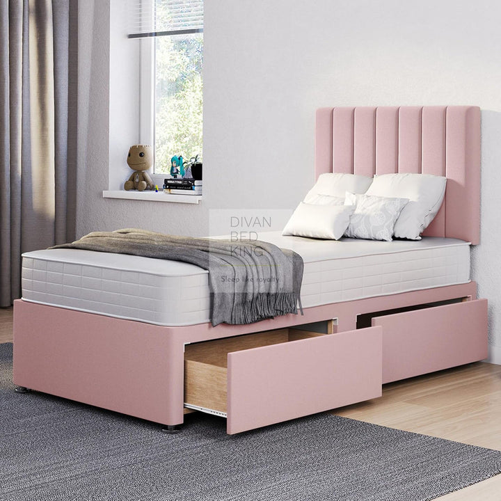 Chiara Pink Reinforced Divan Bed Set with Panel Headboard