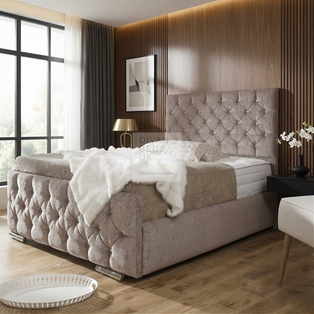 Clara Diamond Fabric Upholstered Bed Frame