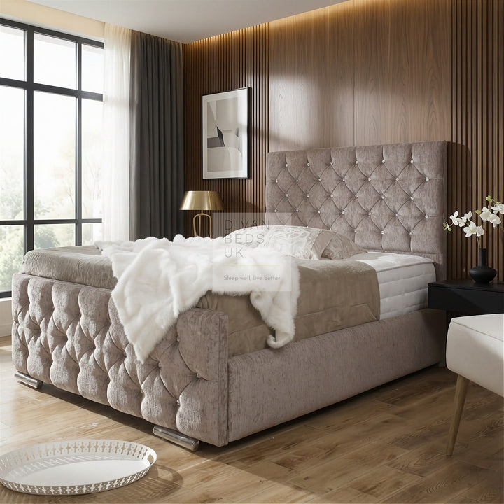 Clara Diamond Fabric Upholstered Bed Frame