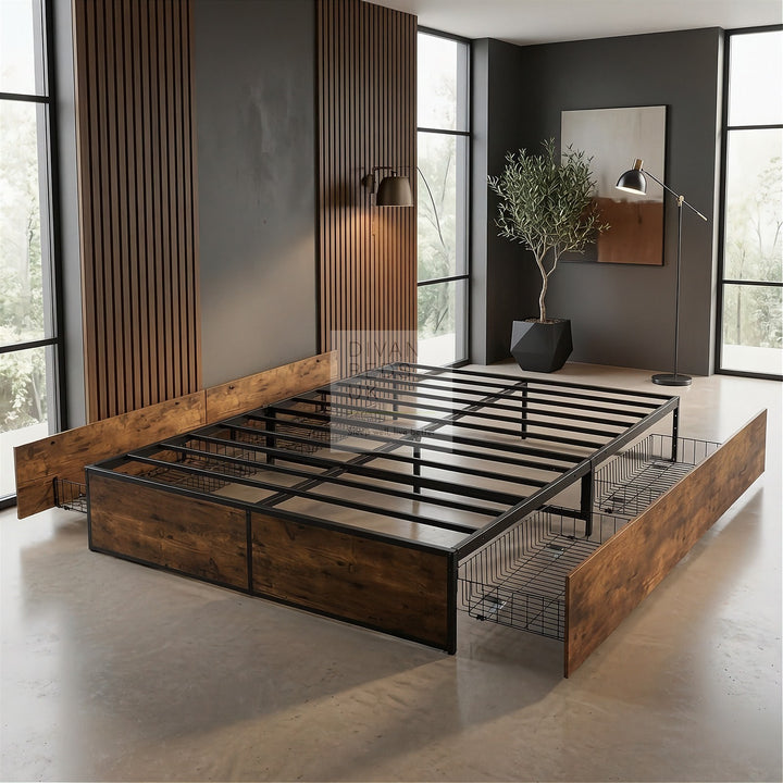 Blevins Heavy Duty 4 Drawer Storage Metal Divan Hybrid Bed Frame