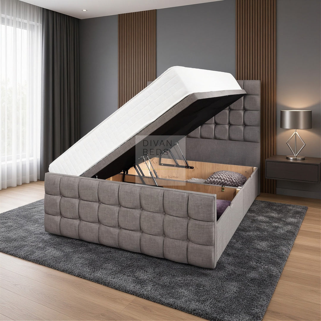 Aria Cube Luxury Ottoman Divan with Floorstanding Headboard and Footboard