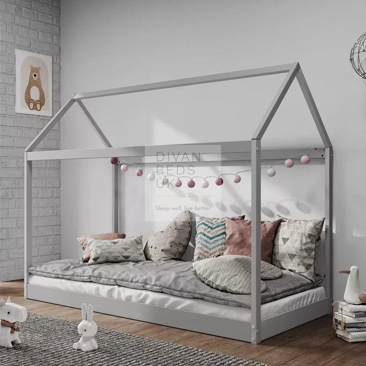 Nerissa Grey Treehouse 3ft Single Bed Wooden with Canopy Kids Sleeper Pine House Low Childs