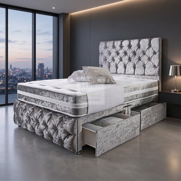Belmont Silver Crushed Velvet Divan with Airflow Spring Memory Mattress