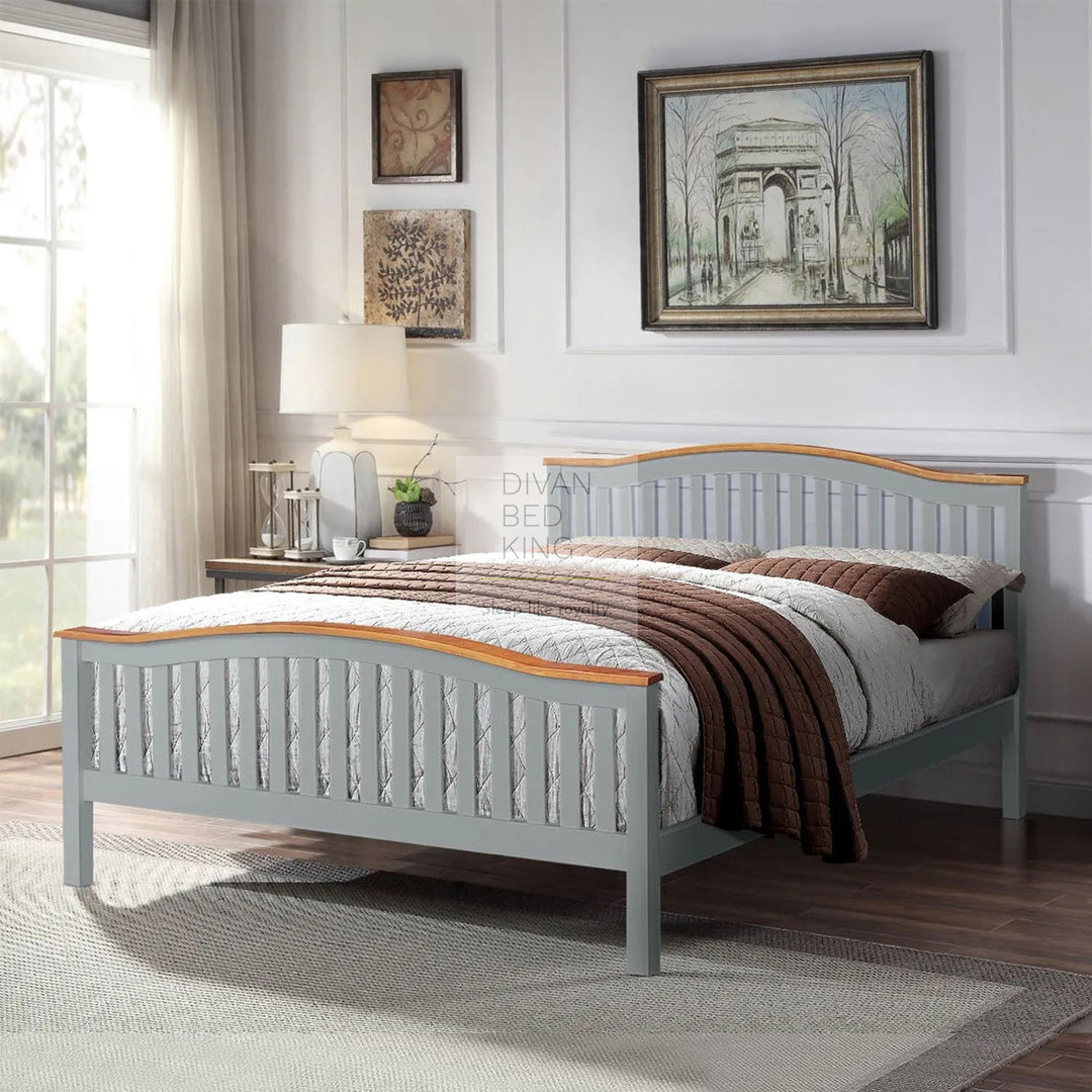 Wadsworth Grey and Oak Wooden Bed with Drawer Options