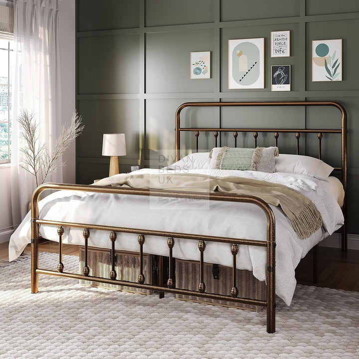 Victorian Antique Bronze Metal Hospital Vintage Style Bed with Drawer Options