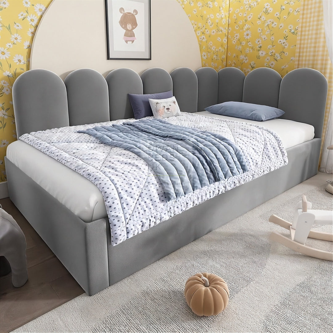 Novara Grey Plush Velvet Convertible Corner 3FT Single Daybed Sofa Bed Couch with Trundle