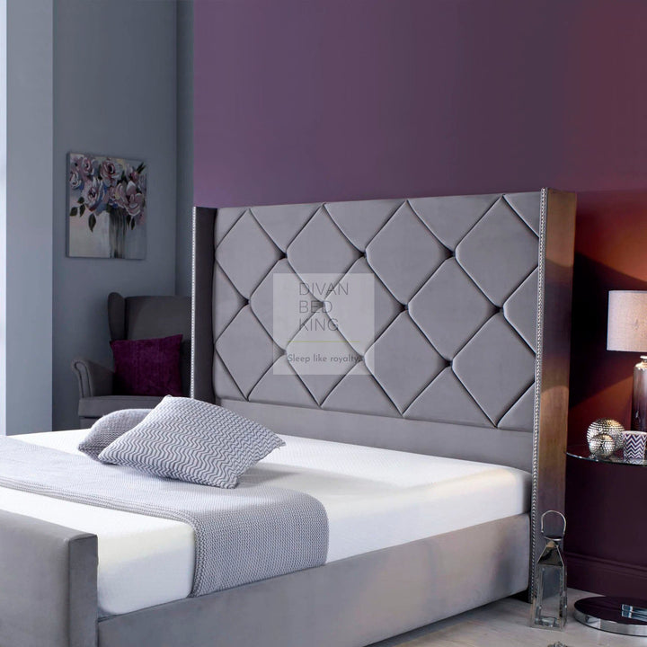 Starlight Luxury Wing Bed Frame with Tall Buttoned Headboard