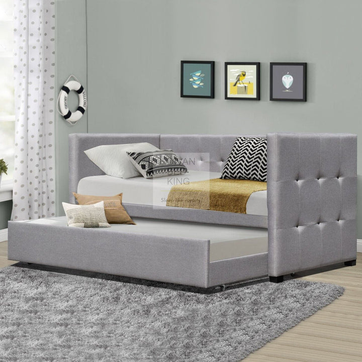 Tacitus 2 Seater Cube Design Grey Linen Daybed Sofa Bed Trundle Guest Bed