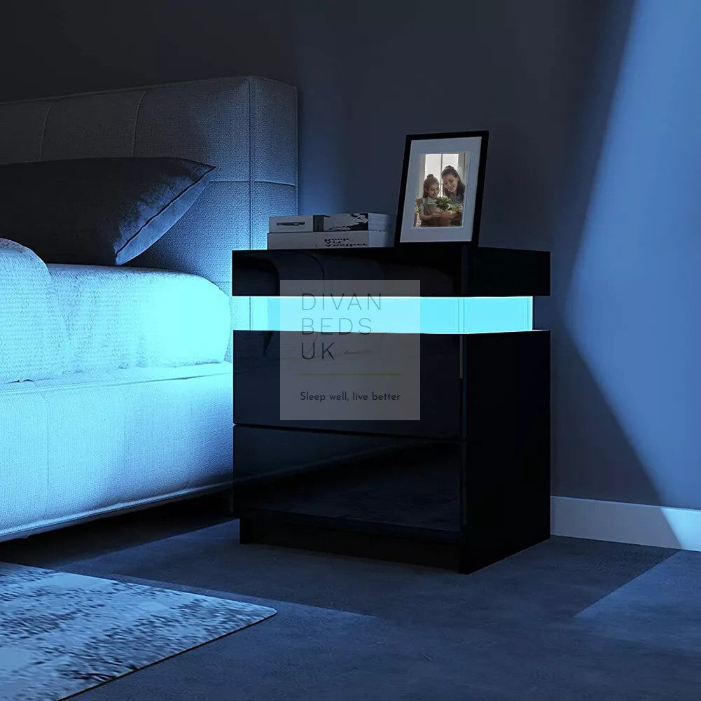 Volo 2 Drawer LED Black Gloss Bedside Table