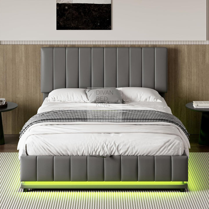 Giuliana Grey Leather LED Ottoman Storage Bed Frame