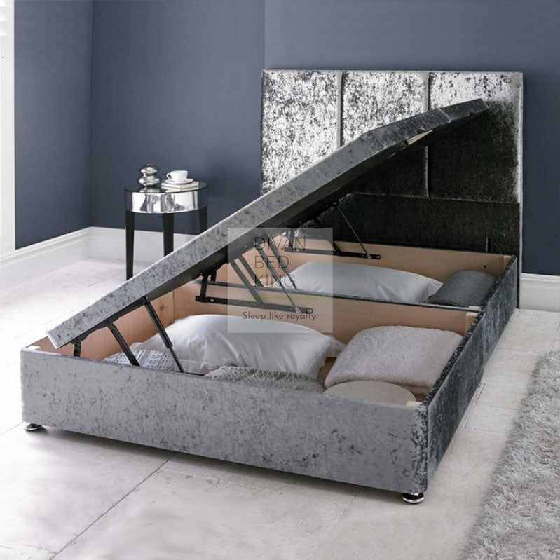 Talia Luxury Ottoman Divan Bed with Stripe Floor Standing Headboard Option