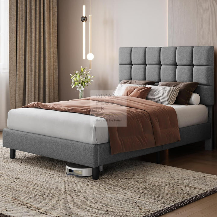 Armando Grey Linen Fabric Upholstered Bed with Adjustable Headboard