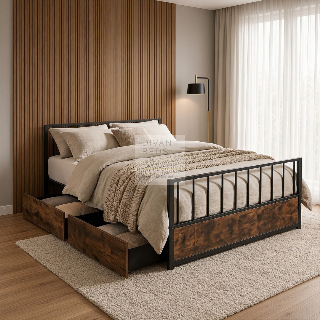 Harmoni Metal Bed Frame with 2 Drawer Storage Included