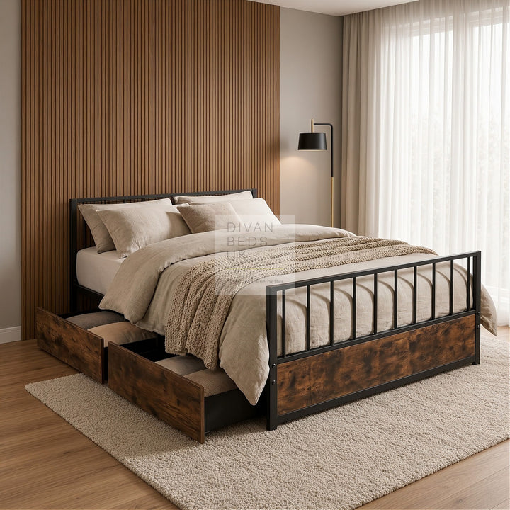 Harmoni Metal Bed Frame with 2 Drawer Storage Included