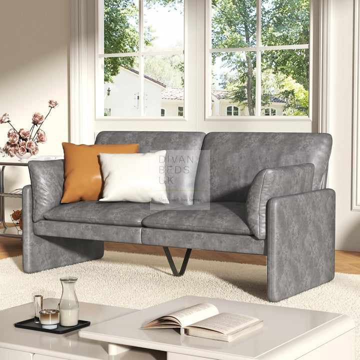 Armanac Rustic Distressed Grey Leather 2 Seater Sofa with Storage Area Underneath