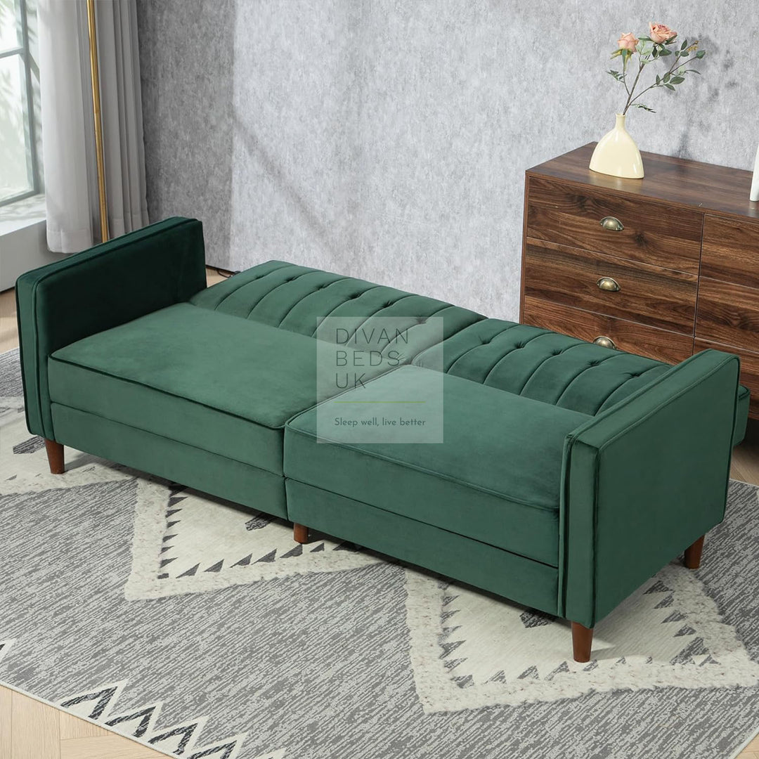 Bronson Green Plush Velvet 3 Seater Sofa Bed