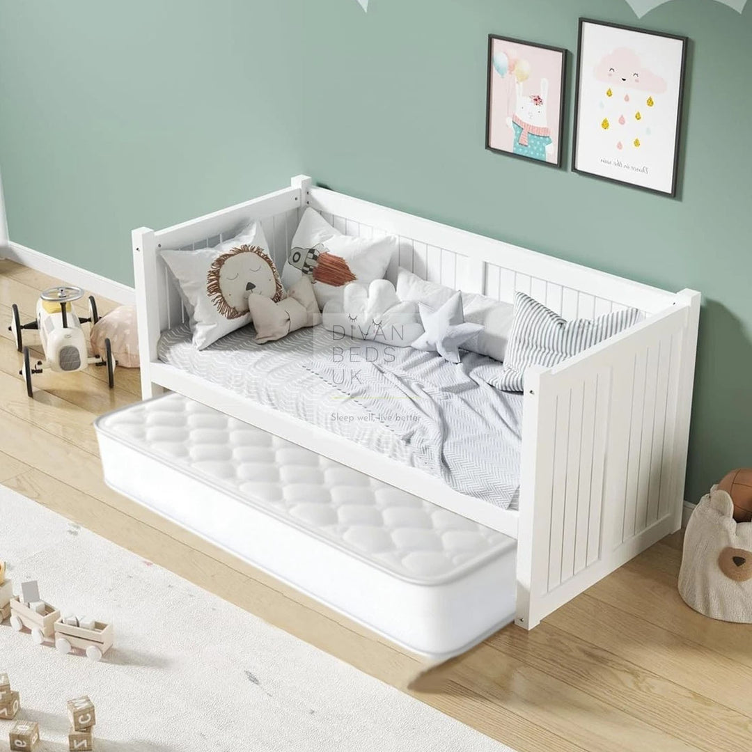 Memphis White Wooden 3ft Single Bed with Trundle Child Kids Day Bed Guest Bed