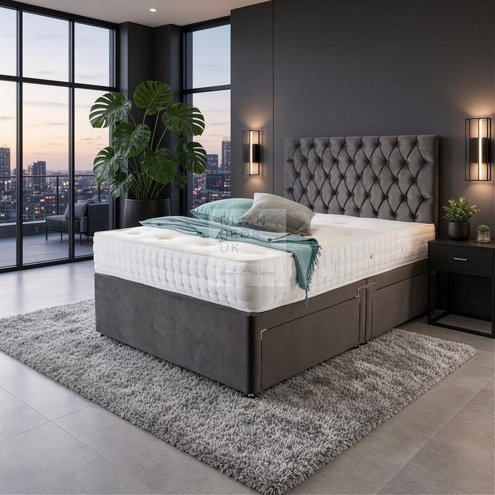 Artemis Matt Plush Velvet Divan Set with Spring Memory Foam Mattress