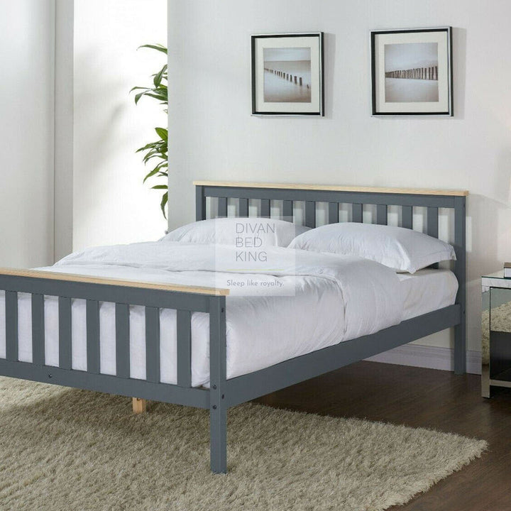 Hamelin Dark Grey Wooden Pine Oak Top Bed Frame