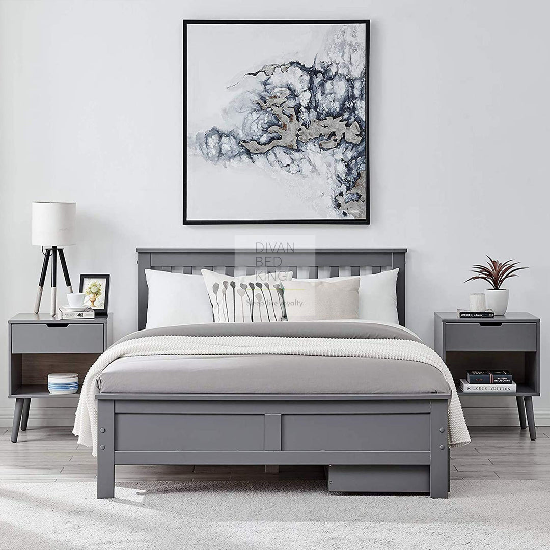 Halvard Grey Wooden Bed with Drawers