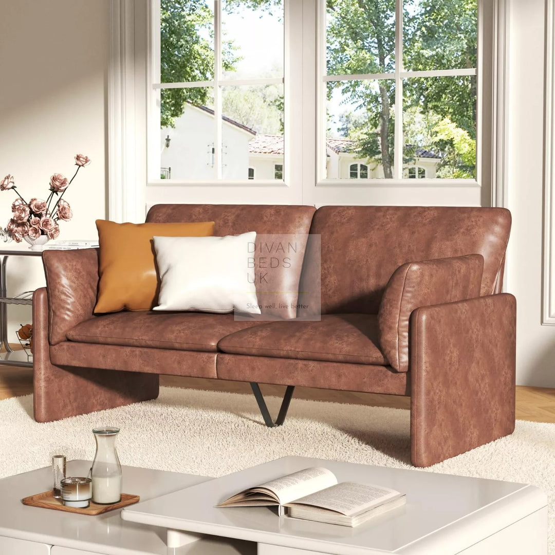 Armanac Rustic Distressed Brown Leather 2 Seater Sofa with Storage Area Underneath