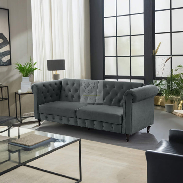 Federico Grey Velvet Convertible 3 Seater Sofa Bed Couch