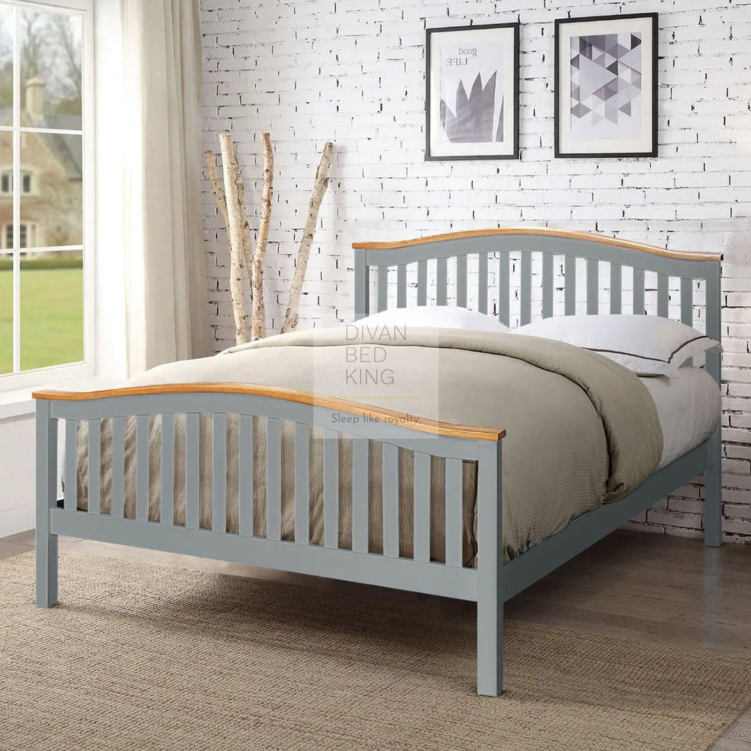 Wadsworth Grey and Oak Wooden Bed with Drawer Options