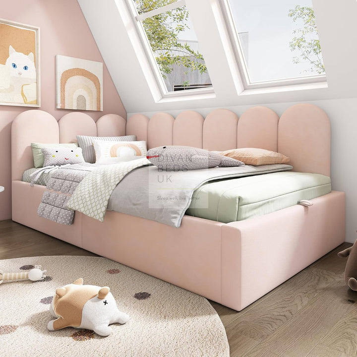 Novara Pink Plush Velvet Ottoman Storage Corner 2 Seater Daybed Sofa Bed Couch