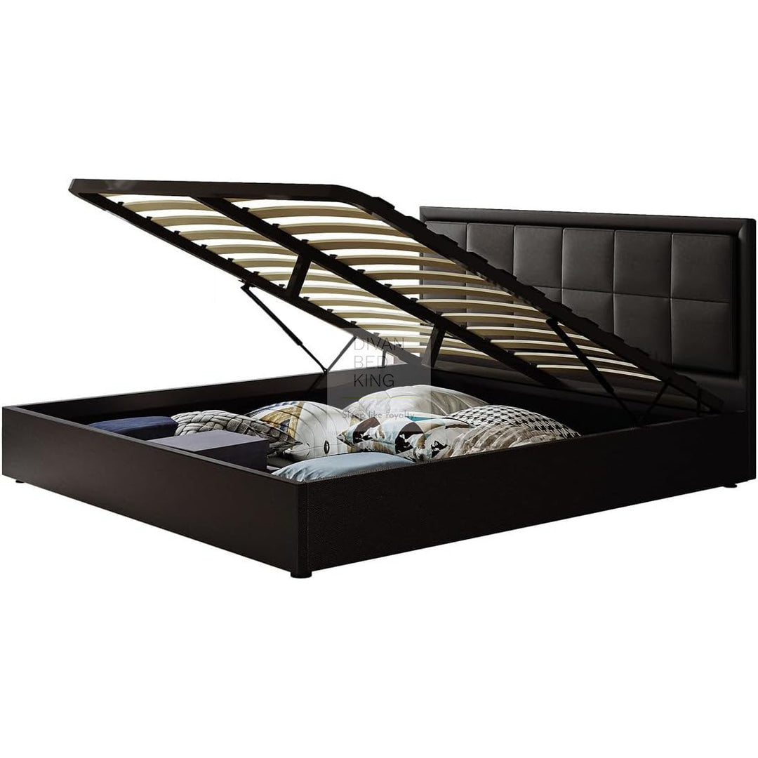 Hiley LED Black Leather Ottoman Gas Lift Storage Bed